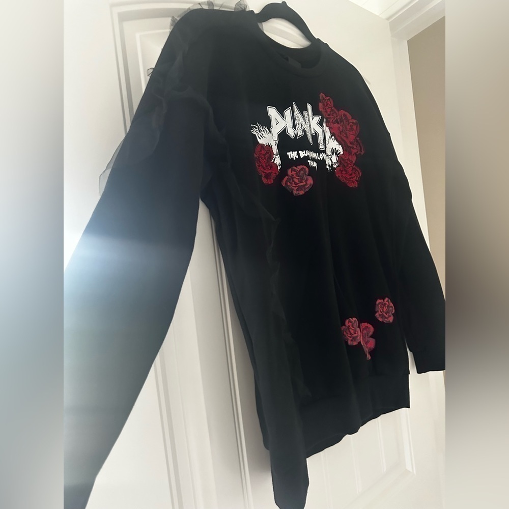 Pinko pullover crewneck sweater sweatshirt burning love Elvis grunge rock rose S - Picture 2 of 7